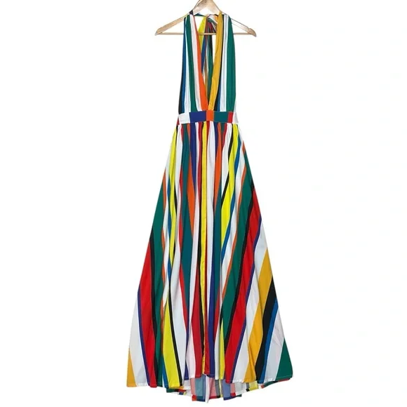 BOSTON PROPER sz 2 Pleated Wild Halter Maxi Sundress Multi - Picture 7 of 15